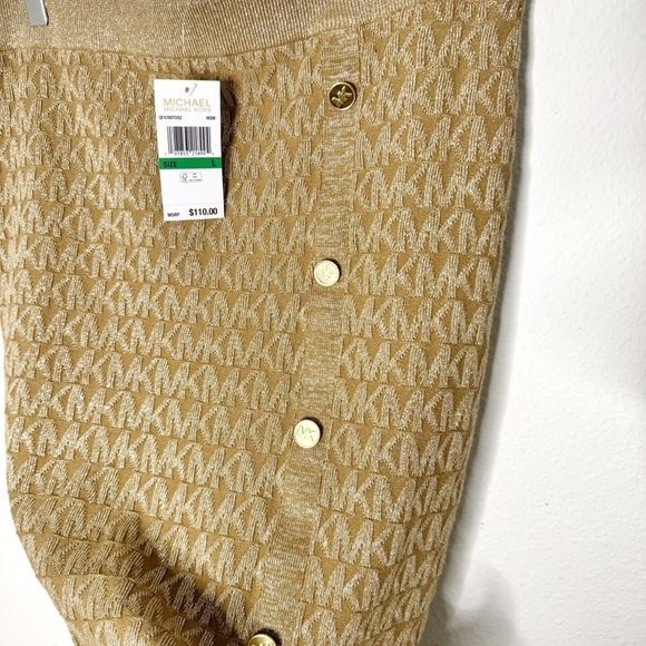 MICHAEL KORS Women Logo knit long Skirt Metallic Husk Slit NWT Size L $110 - Picture 6 of 10